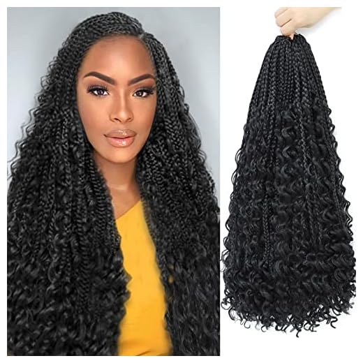 18 Inch 8 Packs Goddess Box Braids Crochet Hair for Black Women, Crochet Box Braids Pre looped Boho Box Braids Crochet with Curly Ends, Pre looped Synthetic Braiding Hair Bohemian Hippie Braids Hair Extensions (18 inch, 1B)