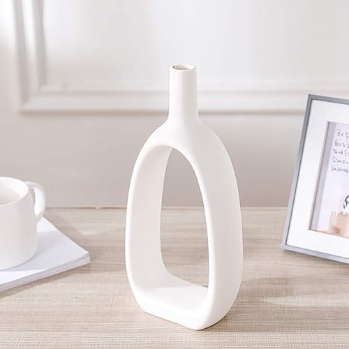 Miniatura 6 de Jarrón de cerámica blanca de 2 piezas, moderno para decoración del hogar, florero de porcelana, florero esmerilado de estatua (W 1176)