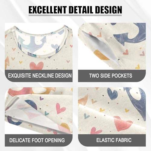 ALAZA Rainbow Hearts Anchor Pajama Set Short Sleeve Sleepwear Soft Lounge Nightwear4