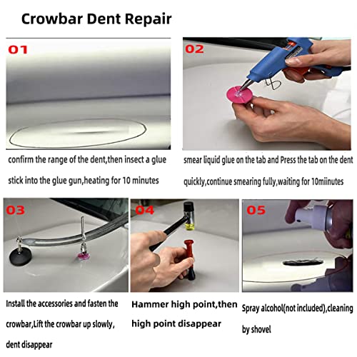 Cygoods 1Set Car Dent Removal Kit, Auto Fender Damage Repair Big Curved Rod Crowbar Puller Lifter Rods Tools With Glue Tabs, Glue Sticks, Leveling Tools And More For Car Body Dent Repair #TOP7