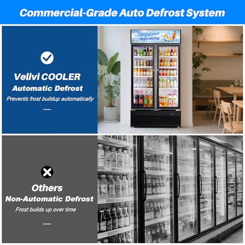 Image of Commercial Display Beverage Fridge, 40″ Double Glass Door Refrigerator, 28.1 Cu.Ft Large Capacity with 8 Adjustable Shelves, Upright Cooler for Shop, Bar & Restaurant
