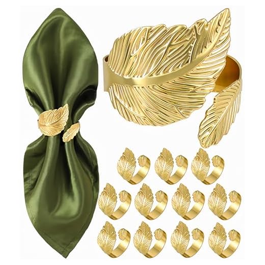 Monkkino Gold Napkin Rings, Shiny Metal Napkin Rings Set of 12, Study Leaf Shaped Table Decor, Stylish Fall Napkin Ring Bulk for Christmas, Easter, Wedding, Party, Elegant Table Settings Gift Ideas