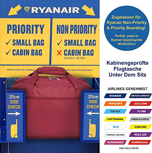 Aerolite Ryanair Handgepäck 40x20x25 Maximale Größe der Kabinenreisetasche Flugtasche Reisetasche Flugzeug unter dem Sitz Faltbare Kleine Reisegepäck 5 Jahre GARANTIE (Wein)