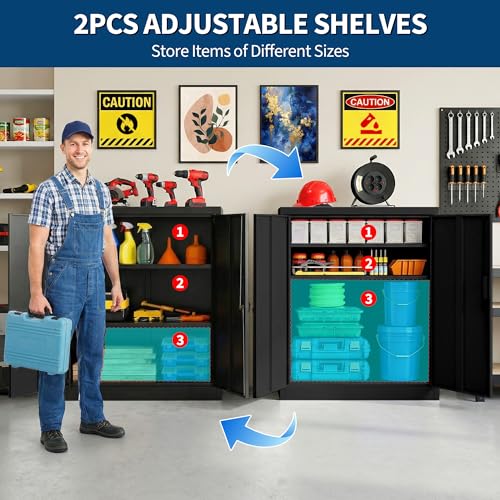 Gabinete de almacenamiento seguro de acero resistente con estantes ajustables para taller 4