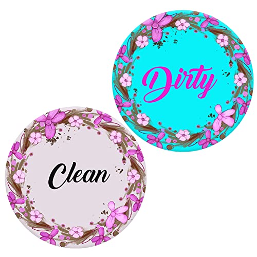 Dishwasher Magnet,Clean Dirty Sign Indicator- Double Sided Magnet with Magnetic Plate, Kitchen Dish Washer Refrigerator Reversible Indicator Purple Flower