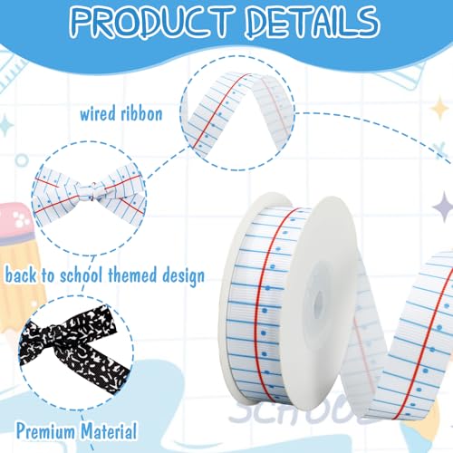 Image of Whaline Back to School Grosgrain Ribbon 0.8 Inch Notebook Composition Decorative Fabric Wrapping Ribbon for First Day of School DIY Crafts Wreath Bow Making, 2 Rolls, 20 Yard