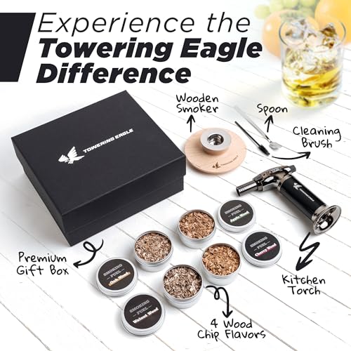 Kit de defumador de coquetel Qulaity premium com tocha – 4 sabores de lascas de madeira, kit de defu