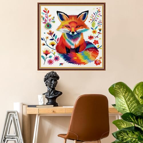 Image of Fanxvivy Stamped Counted Cross Stitch Kits for Adults Printed Cross-Stitch Patterns 11CT Stamped or Counted Cross Stitching Embroidery Kit Needlepoint Kits-Colorful Fox 18x18 inch