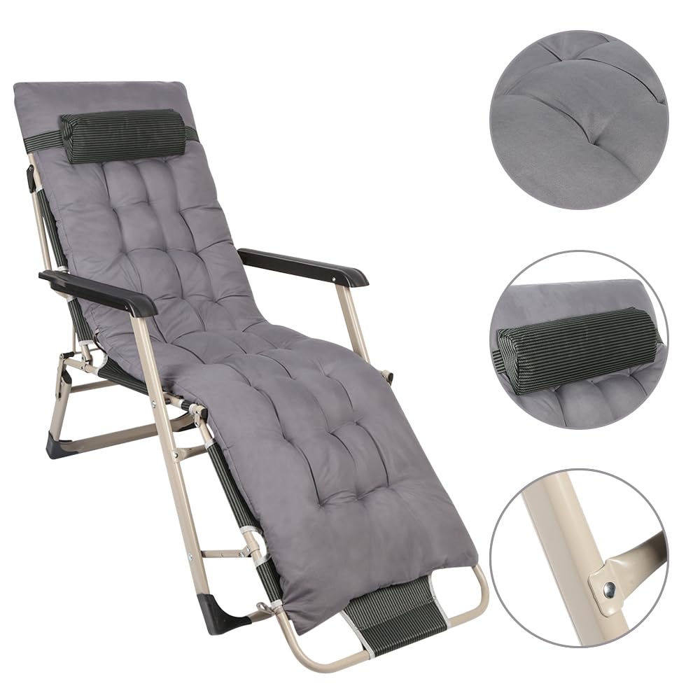 OHMG Silla de Jardín Plegable e Inclinable con Relleno, Reposapiés, Respaldo, Reposacabezas Extraíble, Tumbona Exterior, Estructura de Acero Epoxy, Mueble de Salón