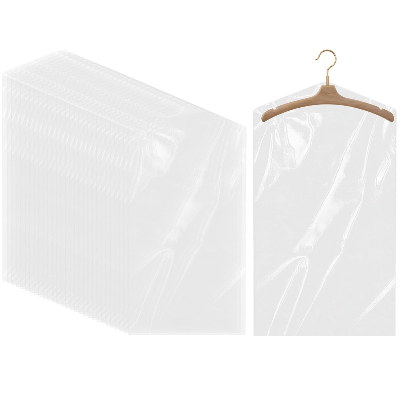 Pack of 10 Transparent Long Clothes Covers Clothes Cover Plastic for Hanging Suits, Dresses, Coats, Jackets, Shirts (30 Pieces 60 x 140 cm)