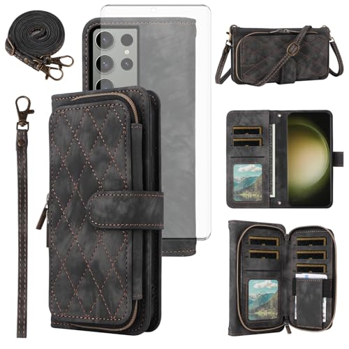 Étui portefeuille S23 Ultra noir premium avec sangle