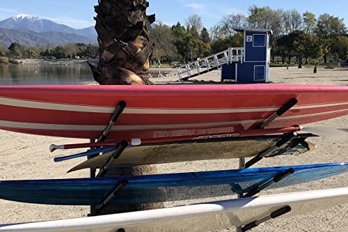 SPAREHAND Freestanding 4+1 Tier Paddle Board Storage Rack - TL-4011C Freestanding SUP Organizer with Caster Wheels - Adjustable Cradle Arms Assembly – Suitable for Indoor & Outdoor Display, Salty Grey by SPAREHAND - Image 2