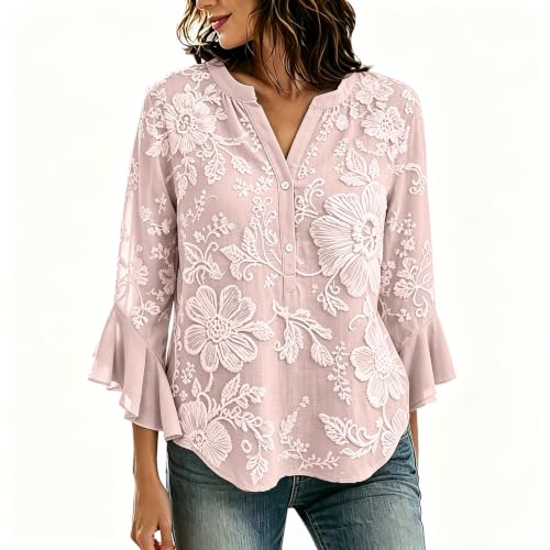 Generic Womens Casual Boho Top Printed Soft 3/4 Ruffle Sleeve Floral Blouse - image 1