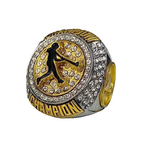 Legacy Rings 1 or 12 Pack Silver and Gold Tone Softball Baseball Championship Trophy Ring Champion or Finalist Award for Female Woman Player (1, Champion, 10)