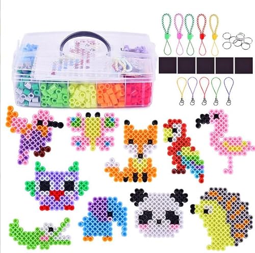 Zuxbolf 1300 stuks grote strijkkralen, 10 mm, set van 12 kleurrijke kleuren, steekkralen met beugelkralen, 14 dierenpatronen en opbergdoos, knutselkralen, doe-het-zelf steekkralen voor kinderen vanaf