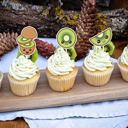 Gwing 18Pcs Kiwi Smile Cupcake Topper, Summer Fruit Theme Party Decorations -Spring Holiday Supplies -Baby Birthday Decor -Cerebrating Gender Reveal Baby Shower Supplies, Gold #TOP5