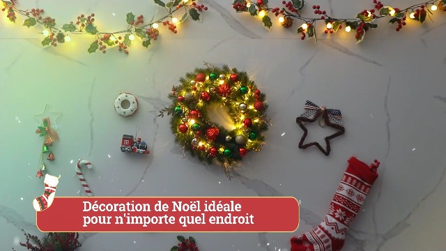Couronne De Noël Lumineuse 45 Cm - Guirlande LED Pour Porte - Décoration Extérieur/intérieur Fêtes - 10