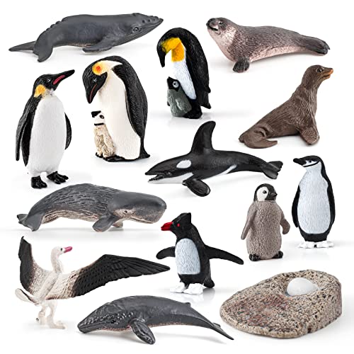 14PCS Antarctica Penguin Figurines Toy Playset Arctic Penguin Lifecycle Realistic Sperm Whale Toys Early Educational Toys Cake Decoration Christmas Birthday Party Supplies Decor