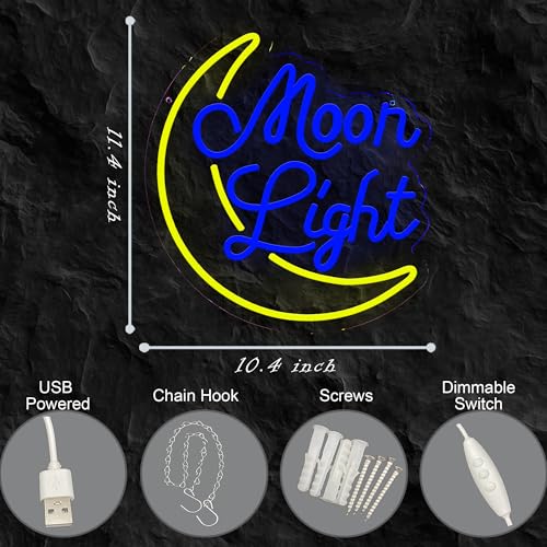 Image of Moon Neon Sign Moon Neon Light Led Signs for Bedroom Wall Decor Kids Room Living Room Party Decoration