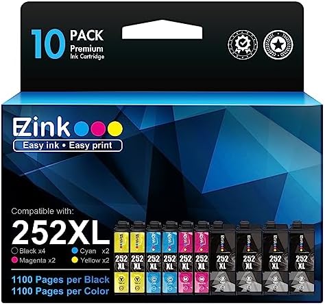 E-Z Ink (TM Remanufactured Ink Cartridge Replacement for Epson 252XL 252 XL Ink cartridges Combo Pack for Workforce WF-7110 WF-7710 WF-7720 WF-3640 WF-3620 (4 Large Black, 2 Cyan 2 Magenta 2 Yellow)