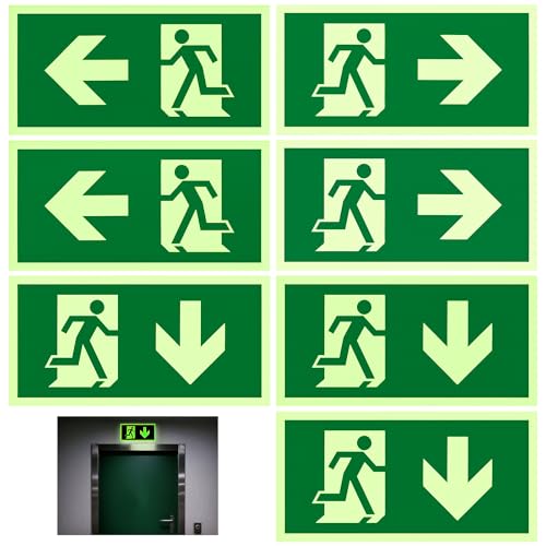 7 Piezas de Salida de Emergencia de bajo PVC Adhesivo Resistente,Cartel Salida de Emergencia Homologado Luminiscente,