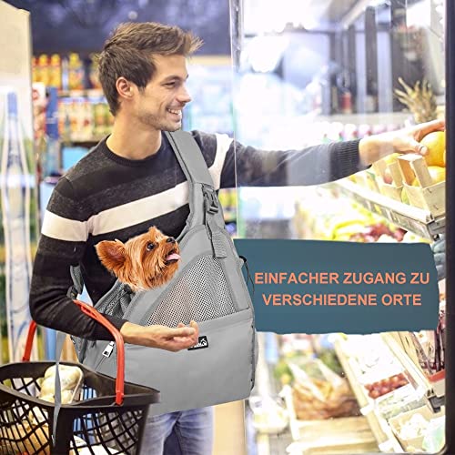 Nasjac Haustier Hund Riemen-Fördermaschine, Welpe Reisetasche Tote Verstellbarer gepolsterter Gurt Atmungsaktives Netz Harte untere Stütze Kordelzug Vordertasche Waschbar, unter 7.0kg (Grau)