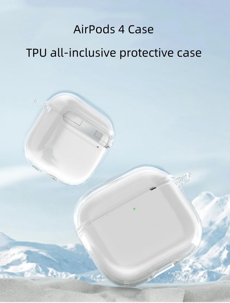 Mocarheri Siliconen hoes Compatibel met AirPods 4th Generation hoes (2024) met reinigingsset, Beschermend Siliconen hoesje voor Airpods 4, LED vooraan zichtbaar (zwart