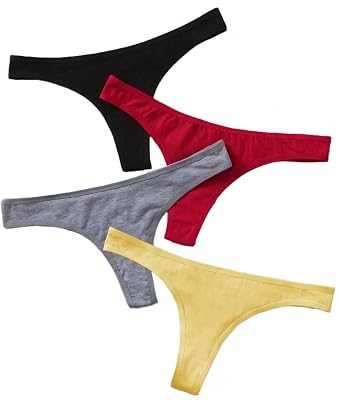 AWEERA Women's Cotton Seamless No Show Thong Panties Comfortable Breathable Pack of 4 Underwear (in, Alpha, Large, Multi