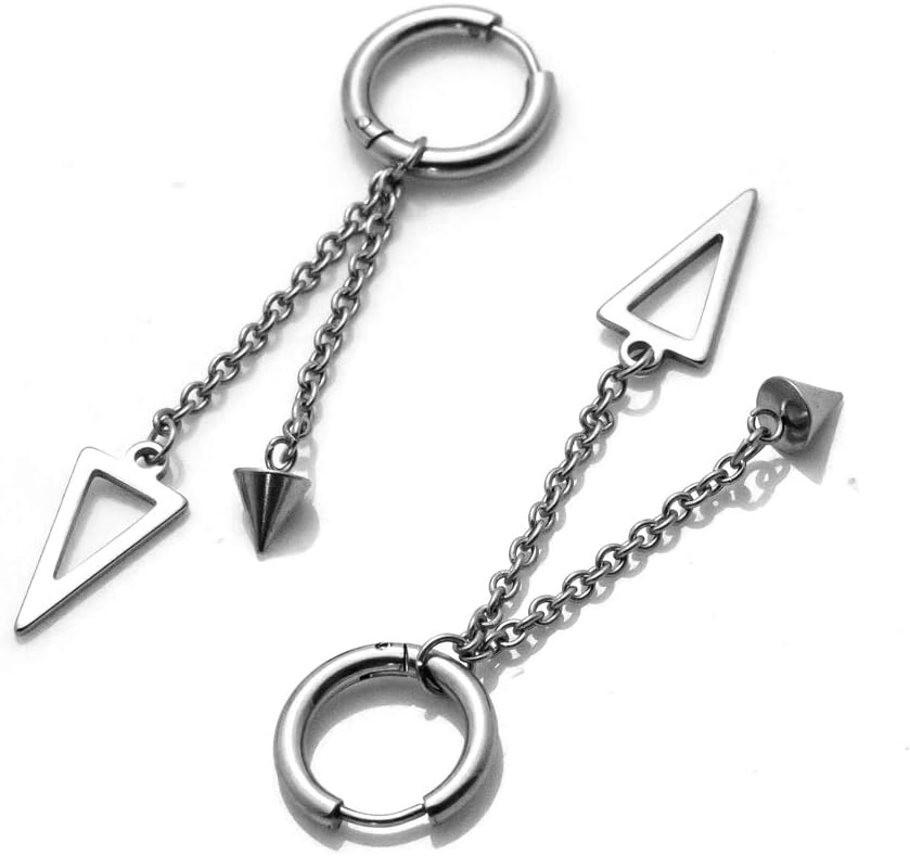 Xusamss Punk Jewelry Stainless Steel Huggie Hinged Earrings Spike Triangle Dangle Drop Earrings - Image 4
