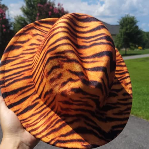 Fedora Hats Women Belt Buckle Tiger Giraffe Print Made Wool Felt Panama Hats Wide Brim Caps For Women Men's-Giraffe (Yellow Tiger+ Black) #TOP3