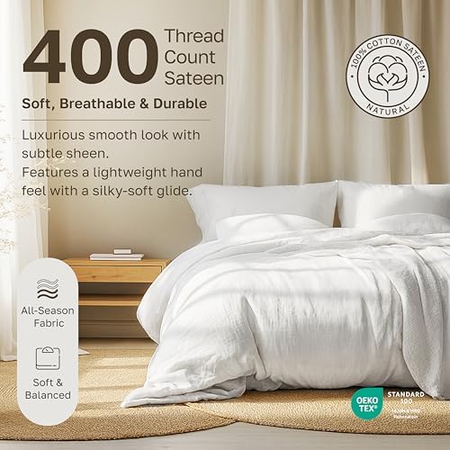 California Design Den 6 Pc Queen Size Sheet Set with 4 Pillowcases - Soft 400 Thread Count 100% Cotton Sheets, Sateen, Deep Pockets with All Around Elastic, Durable Bedding Set - White - Thumbnail 3