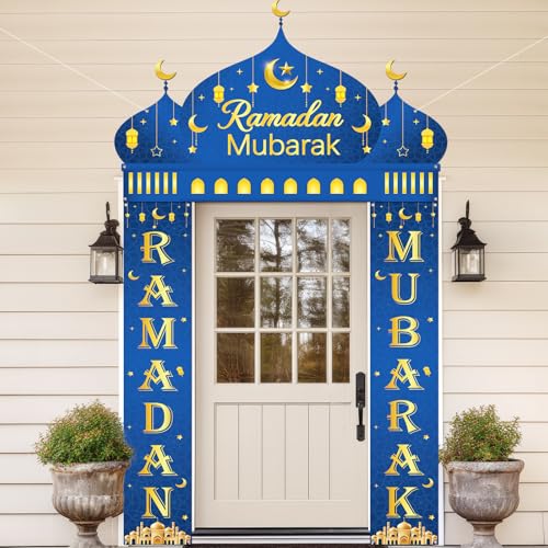 Eid Mubarak Door Banner Ramadan Mubarak Door Decoration Ramadan Kareem Porch Banner Signs Islamic Moslem Crescent Moon Lantern Hanging Backdrop for Indoor Outdoor Home Festival Holiday Party Supplies by Oitnlaughter - Image 4