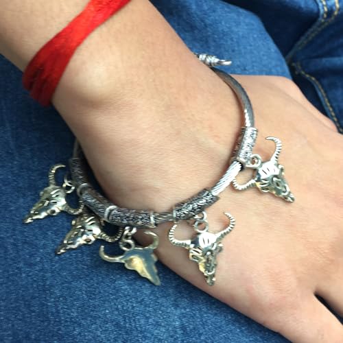 Image of Touchstone New Indian Bollywood Handcrafted Filigree Ox Horn Motif Fabulous Style Designer Jewelry Openable Bracelet in Oxidized Silver Tone for Women