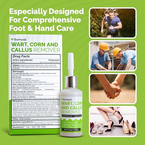 Liquid Wart Remover with Salicylic Acid: 20ml Salicylic Acid Liquid for The Removal of Plantar Flat Warts Corns Calluses on Feet Toes Hands and Fingers - Safe for Teens Adults Seniors Men and Women