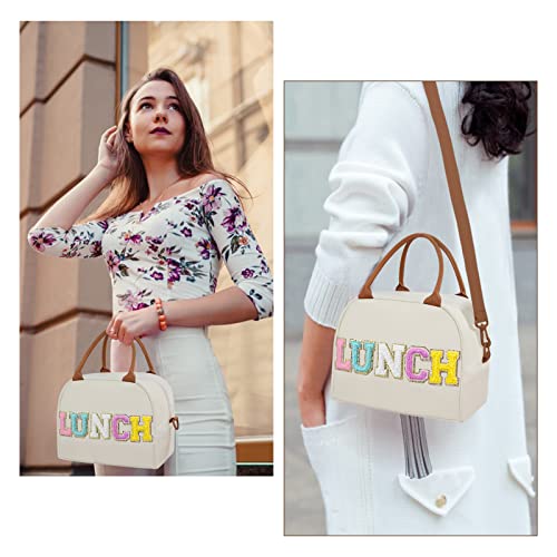 Lunch Box For Women, Large Insulated Lunch Bag, Personalized Preppy Lunch Box For Adults With Adjustable Shoulder Straps,Lunch Bag Women With Chenille Letters For Girl, Women（Beige-Lunch） #TOP1