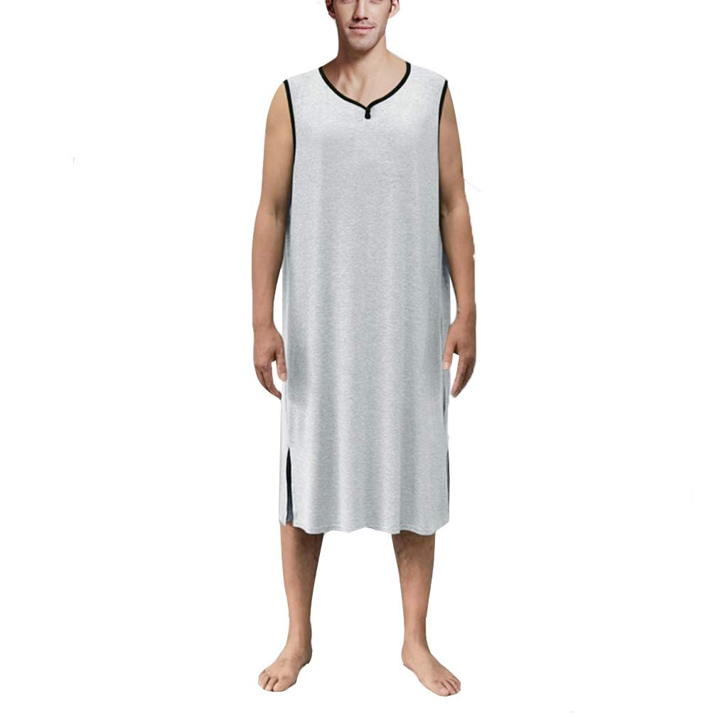 Vêtements D'intérieur Chemise de Nuit pour Hommes, Col en V sans Manches Chemise de Nuit, Pyjamas Lâche Confortable Chemise de Sommeil Vêtements de Nuit Chemise de Nuit Surdimensionnée