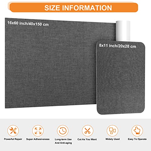 Cahomo 3PCS 11 x 8 inch Fabric Repair Patches, Self-Adhesive Canvas Repair Patches, Fabric Repair Kit for Furniture, Sofas, Car Seats, Chairs, Dark Grey