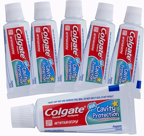 Colgate Kids Cavity Protection Fluoride Toothpaste 6 Pack Bubble Fruit Flavor Childrens Toothpaste for Ages 2+ Sugar Free No Artificial Preservatives Travel Size 0.85 oz Each