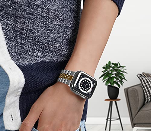 Image of baozai Compatible Apple Watch Bands 46mm 45mm 44mm 42mm 41mm 40mm 38mm, Stainless Steel Band with Screen Protector Case for Apple Watch Series 11 /10 /9 /8 /7 /6 /5 /4 /3 /2 /1 /SE3