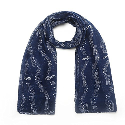 World of Shawls Music Print Scarf Musical Notes Classical Mozart Style Crotchet Quaver Scarf Ladies Fashion Wrap Scarves (Navy Blue)