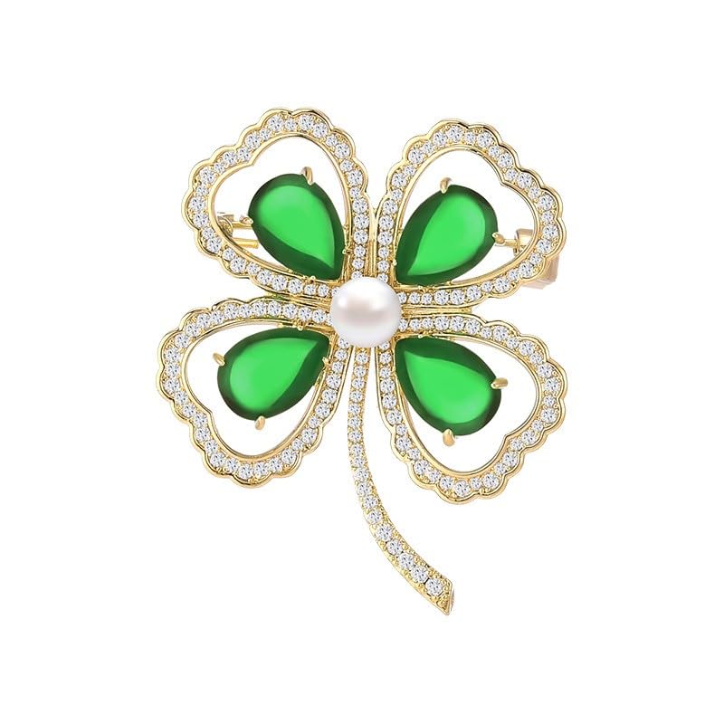 Image of Rhinestone Leaf Brooch Pins - Crystal & Gold-plated Lapel Pin Jewelry for Women - Birthday Gift for Wife or Friends