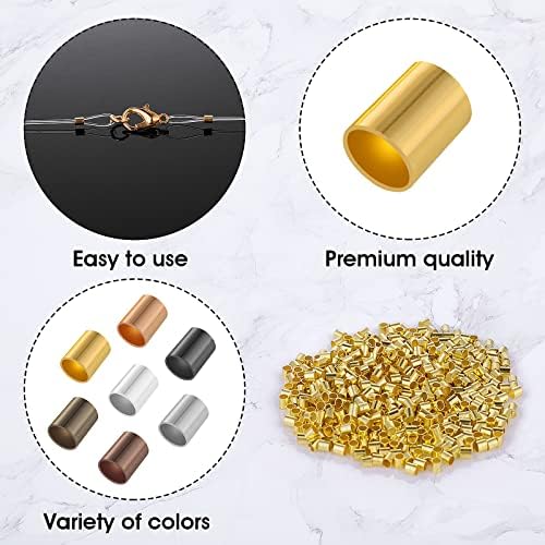 Yolev 3500 Pieces Mixed Color Brass Tube Crimp Beads 7 Colors Tube Crimp Beads 2mm Cord End Stopper Spacer Beads for Earrings Bracelets Necklace Pendants Jewelry Making Accessories