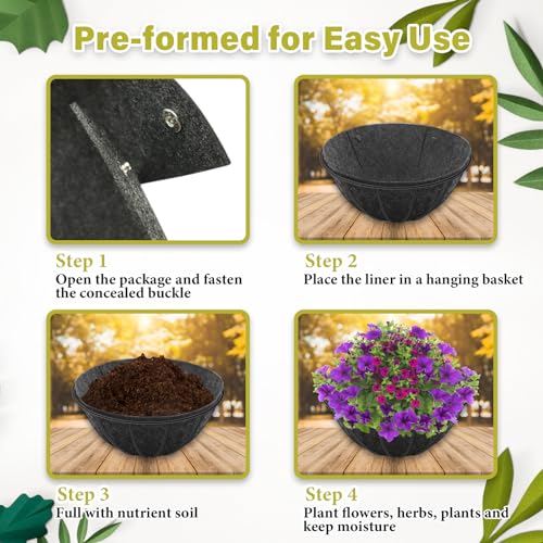 Riare 8 Pack 14 Inch Round Fabric Planter Basket Liner- Hanging Basket Liners Replacement Coco Fiber Liner Alternative for Hanging Basket Flowers (Prevent Birds from Nesting) - Thumbnail 5