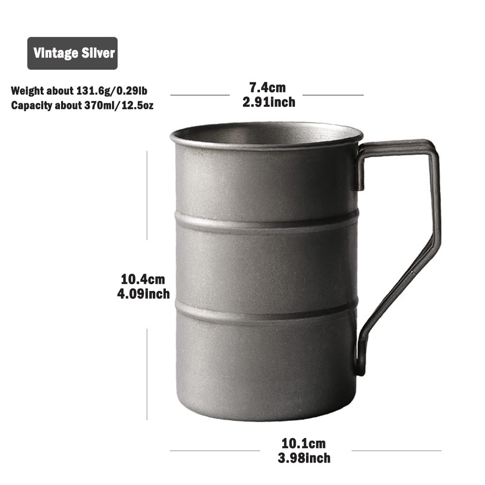 Retro Stainless Steel Beer Mug - 12.5oz (370ml) With Handle, Food-Grade 304, Green, Outdoor & Camping Friendly