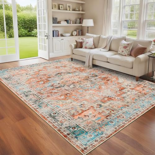 SLEKVERSA 5x7 Vintage Area Rugs Low Pile Indoor Washable Rugs