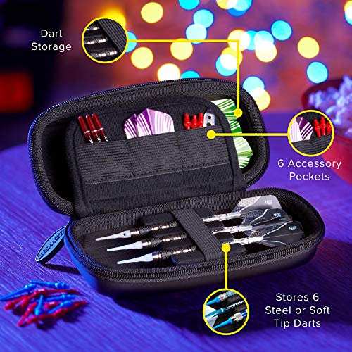 Casemaster Sentry 6 Dart Case Slim, Holds Extra Accessories, Tips, Shafts And Flights, Compatible With Steel Tip And Soft Tip Darts, Impact & Water Resistant Tactech Shell, Black Zipper #TOP1