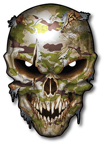 Image of Camouflage Skull Decal Army Car Truck Military Pack Sticker TGL Thin Green Line Army. Marine Corps Navy Air Force Coast Guard