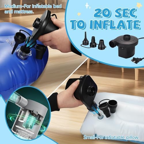 Inflatable Toddler Travel Bed - Toddler Blow Up Mattress with 3 Sides Bumpers - Kids Air Mattress with High-Speed Pump & Carry Case Easy to Inflate -Blue — view 8