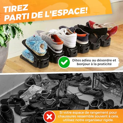 The Inventions Emporium Organisateurs de Chaussures Réglables Lot de 10 - Gain de Place pour Armoire Support Empilable Réglable Double Couche pour Talons et Baskets - Noir – vue 2