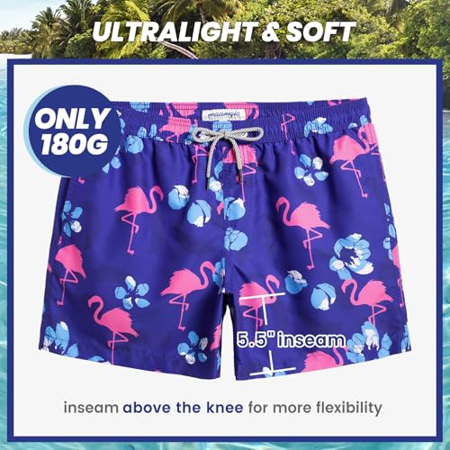 Image of maamgic Mens Swim Trunks 5 inch Quick Dry Beach Shorts Bathing Suits with Mesh Lining Pockets Flamingos X-Small